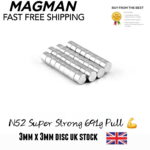 N52 3mm x 3mm Disc Magnet 721g Pull Force