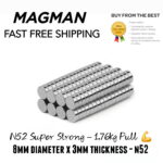 N52 8mm x 3mm Disc Magnet 1.76kg Pull Force