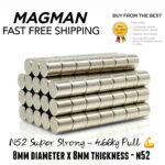 N52 8mm x 8mm Disc Magnet 4.66kg Pull Force