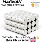 N52 10mm x 10mm Disc Magnet 6.45kg Pull Force