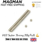 N52 3mm x 1mm Disc Magnet 218g Pull Force