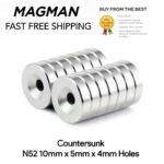 10mm x 5mm x 4mm Holes Magnets - N52 Countersunk