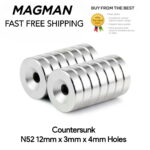 12mm x 3mm x 4mm Holes Magnets - N52 Countersunk